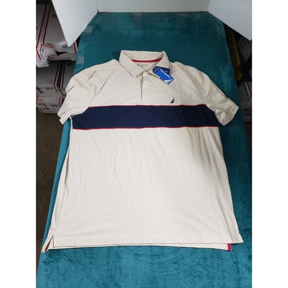 Nautica Polo Shirt Size 2XL XXL Mens Beige Classic Fit Stretch Performance NWT - Picture 2 of 9